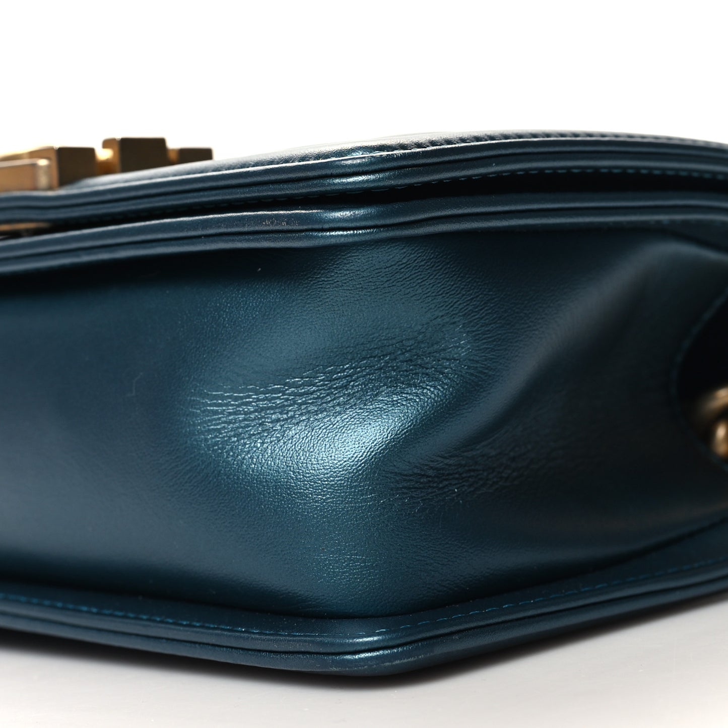 Metallic Calfskin Quilted Small Boy Flap Blue