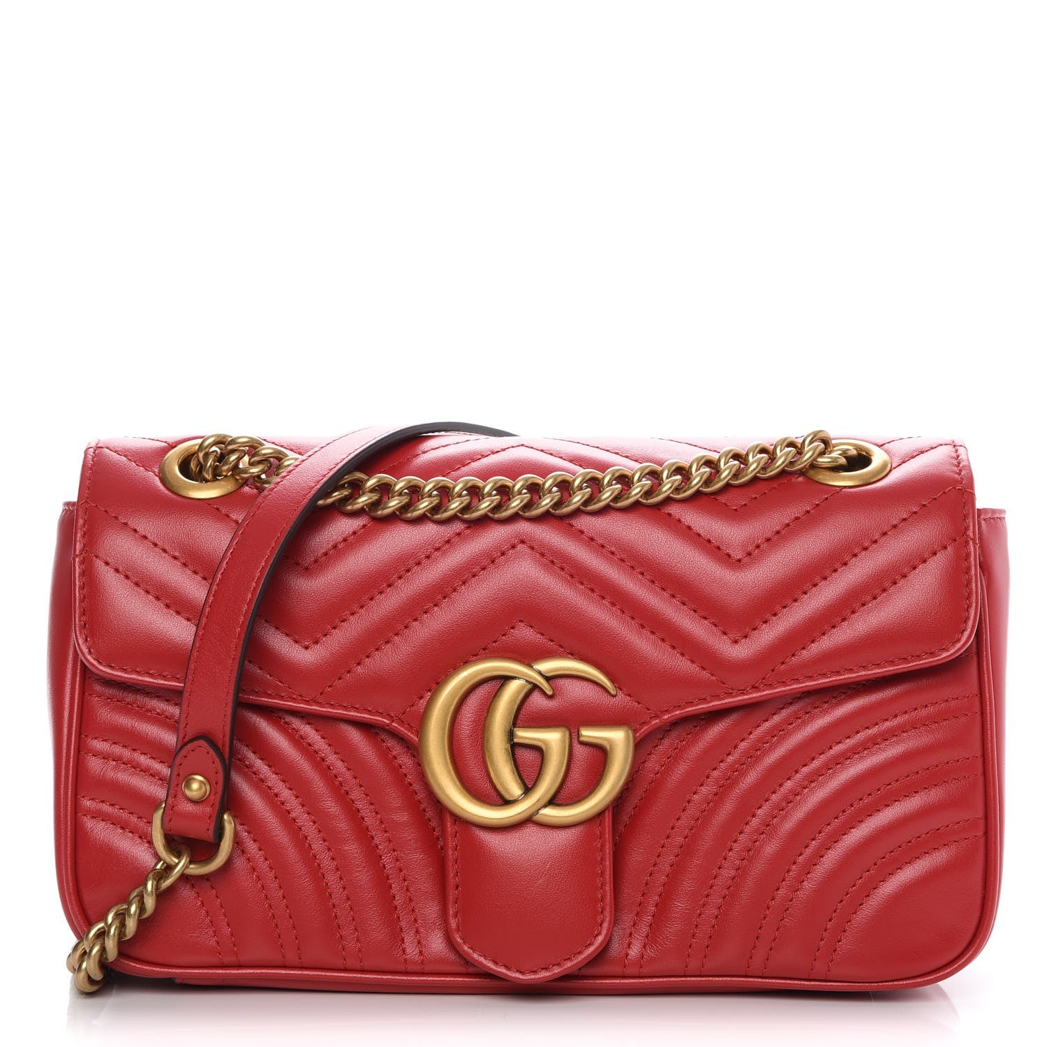 Gucci Calfskin Matelasse Small GG Marmont Shoulder Bag Hibiscus Red 1 of 8