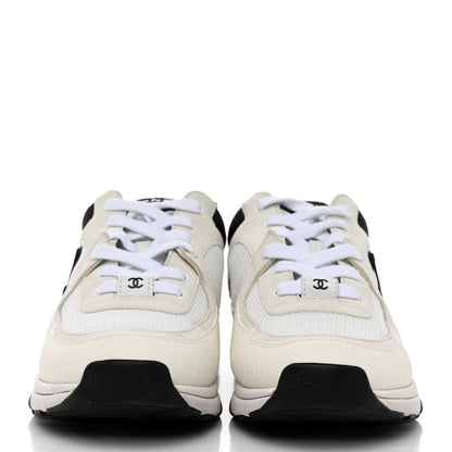 Chanel Mesh Suede Calfskin Grained Calfskin Womens CC Sneakers 38.5 White Black 2 of 9