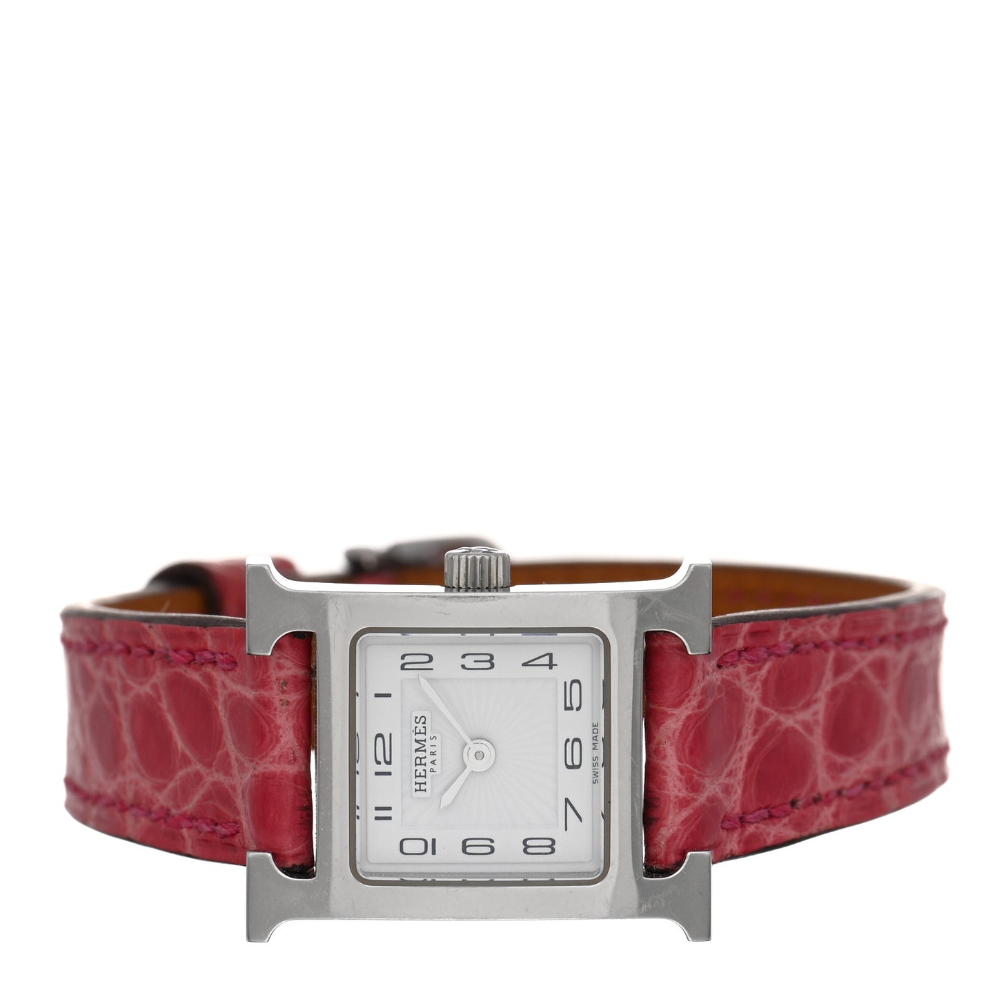 Stainless Steel Alligator 17.2mm Heure H Hour Quartz Watch Framboise