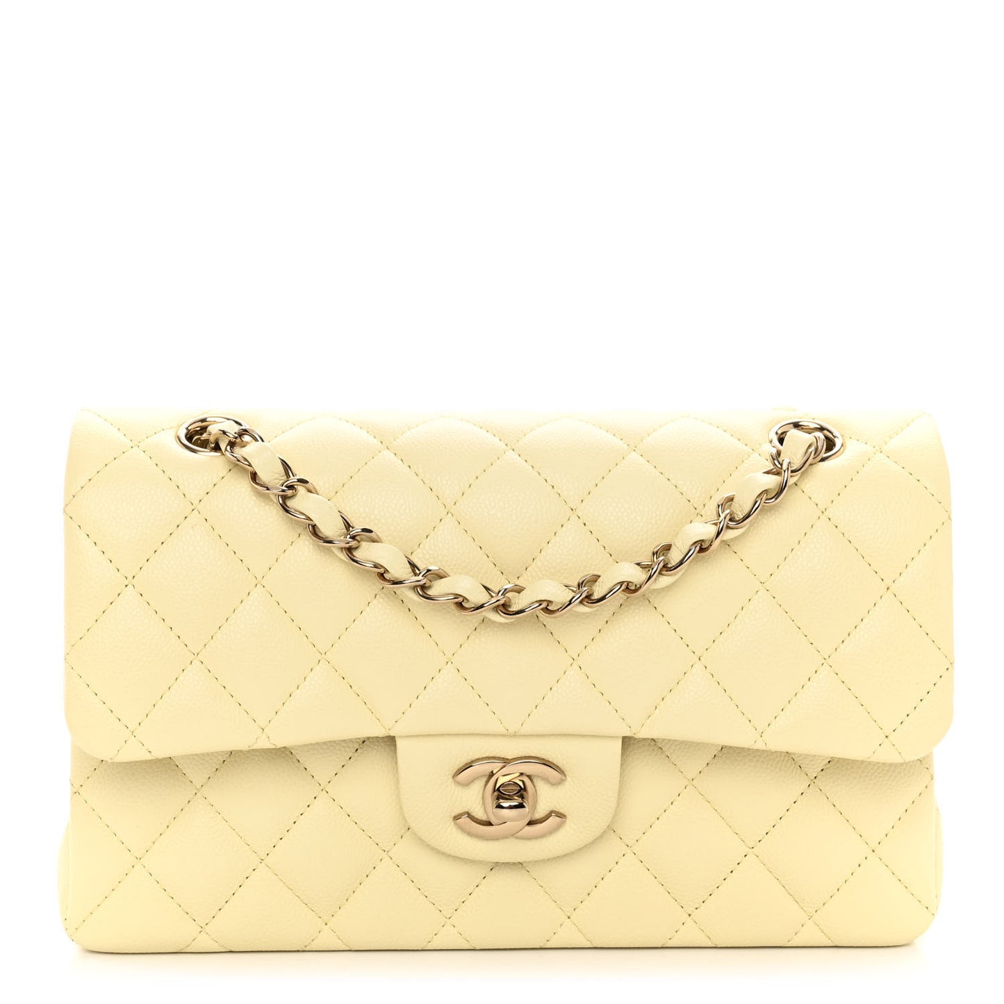 Caviar Quilted Small Double Flap Light Yellow