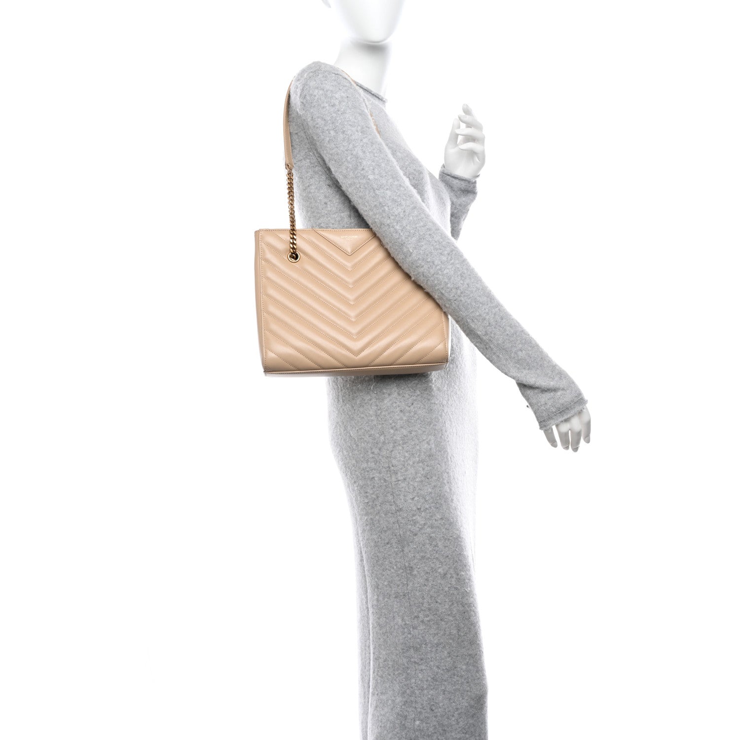 Saint Laurent Grain De Poudre Matelasse Chevron Small Tribeca Shopping Bag Beige 2 of 12