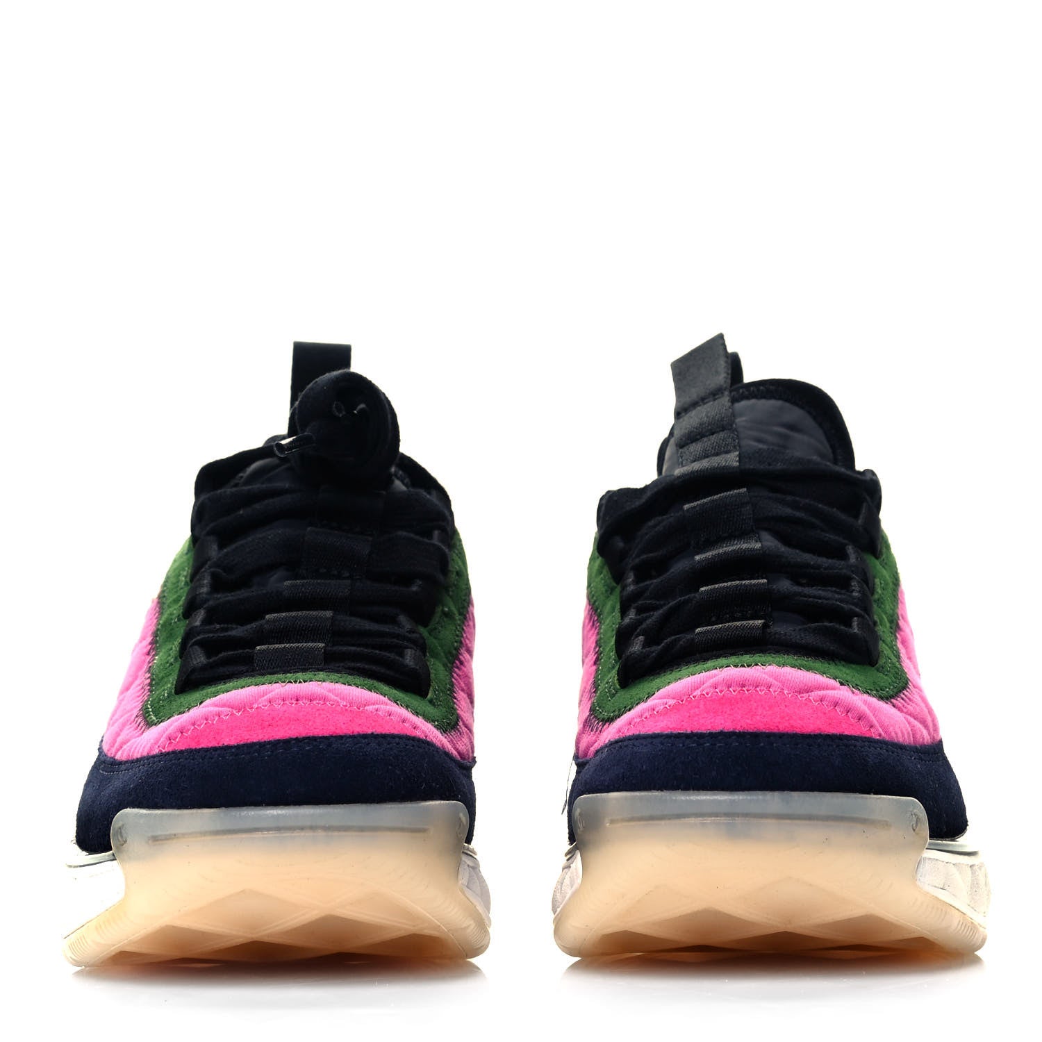 Chanel Velvet Calfskin Mixed Fibers CC Sneakers 38 Dark Pink Green 3 of 7