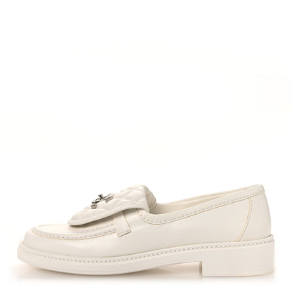Chanel Shiny Lambskin Quilted CC Turnlock Loafers 37.5 White 1 of 12