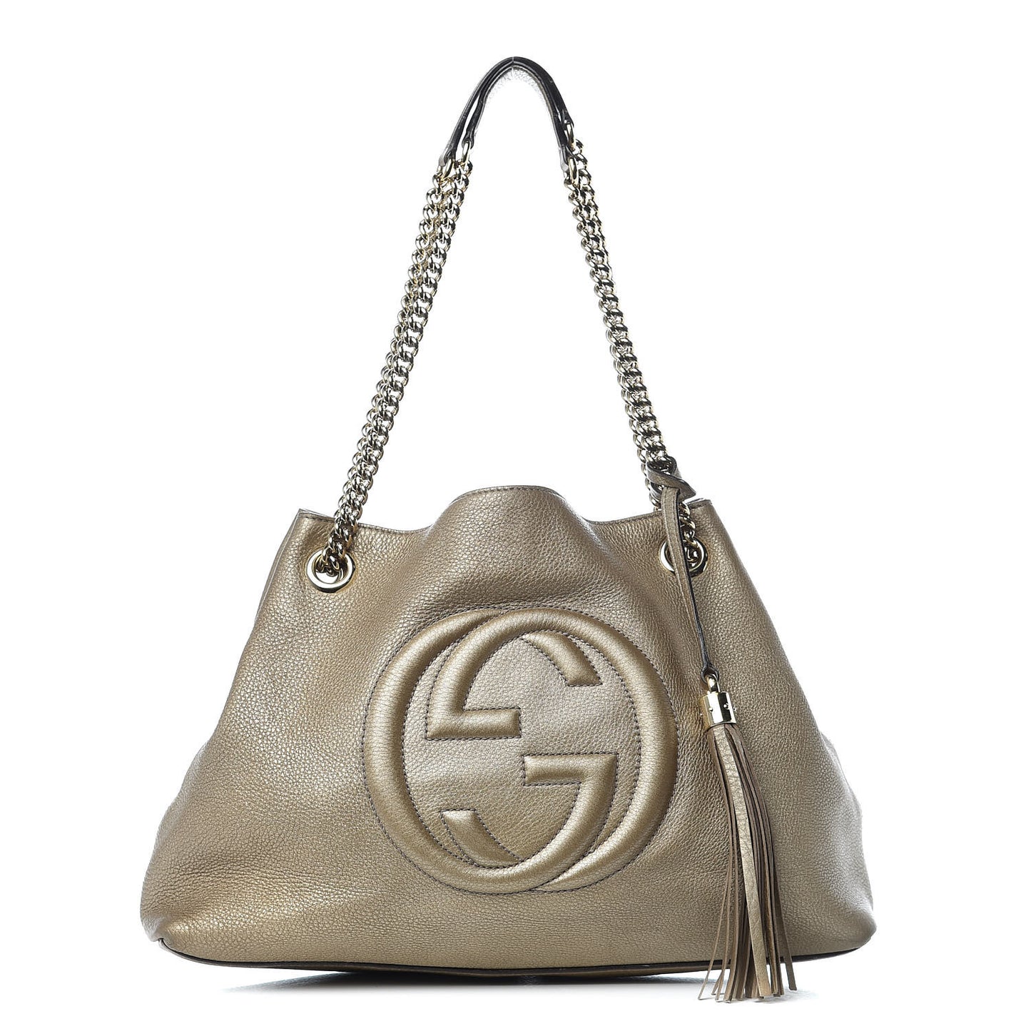Metallic Pebbled Calfskin Medium Soho Chain Shoulder Bag Golden Beige