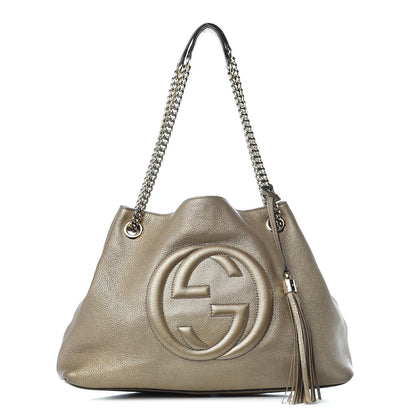 Gucci Metallic Pebbled Calfskin Medium Soho Chain Shoulder Bag Golden Beige 1 of 12