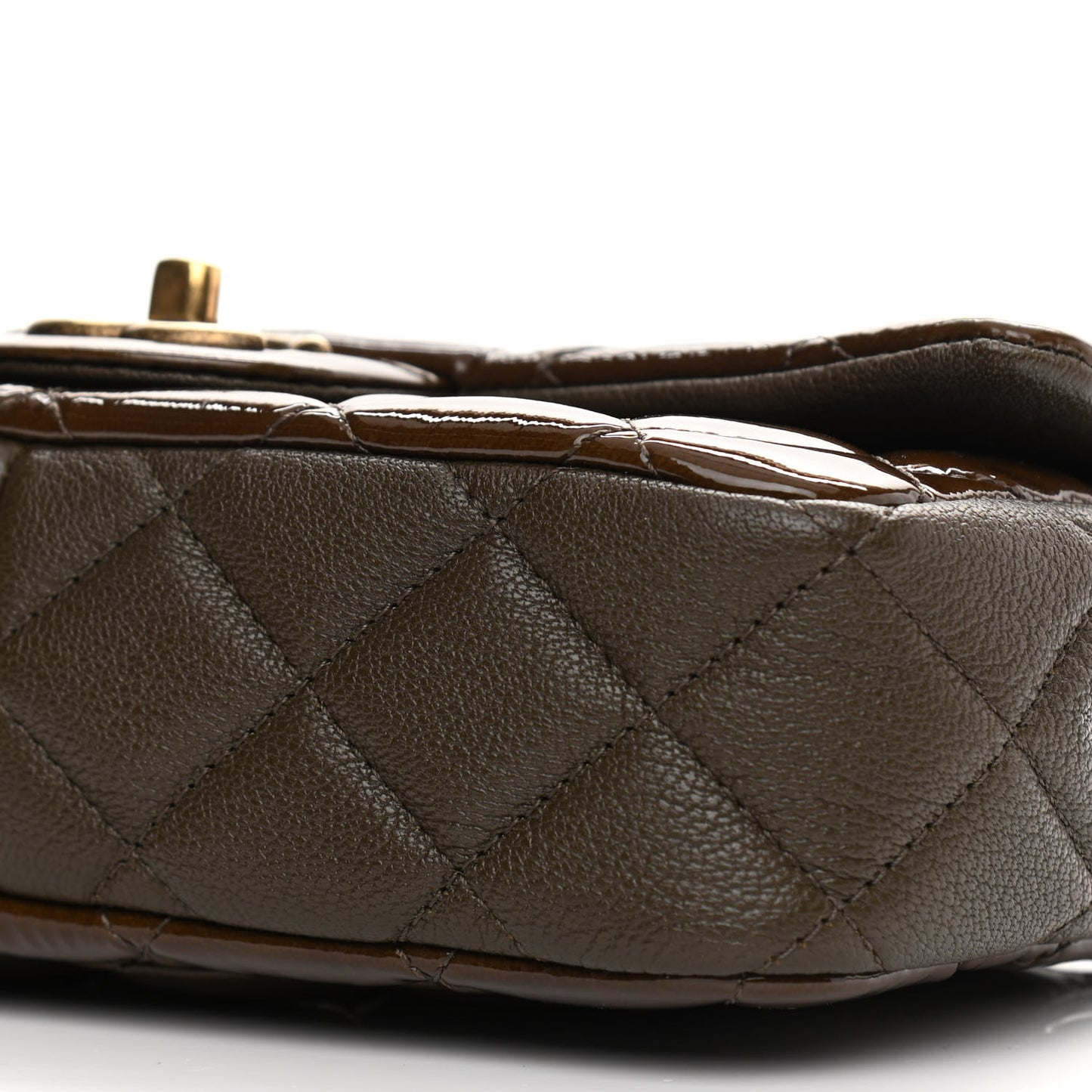 Patent Goatskin Quilted Small CC Eyelet Flap Khaki