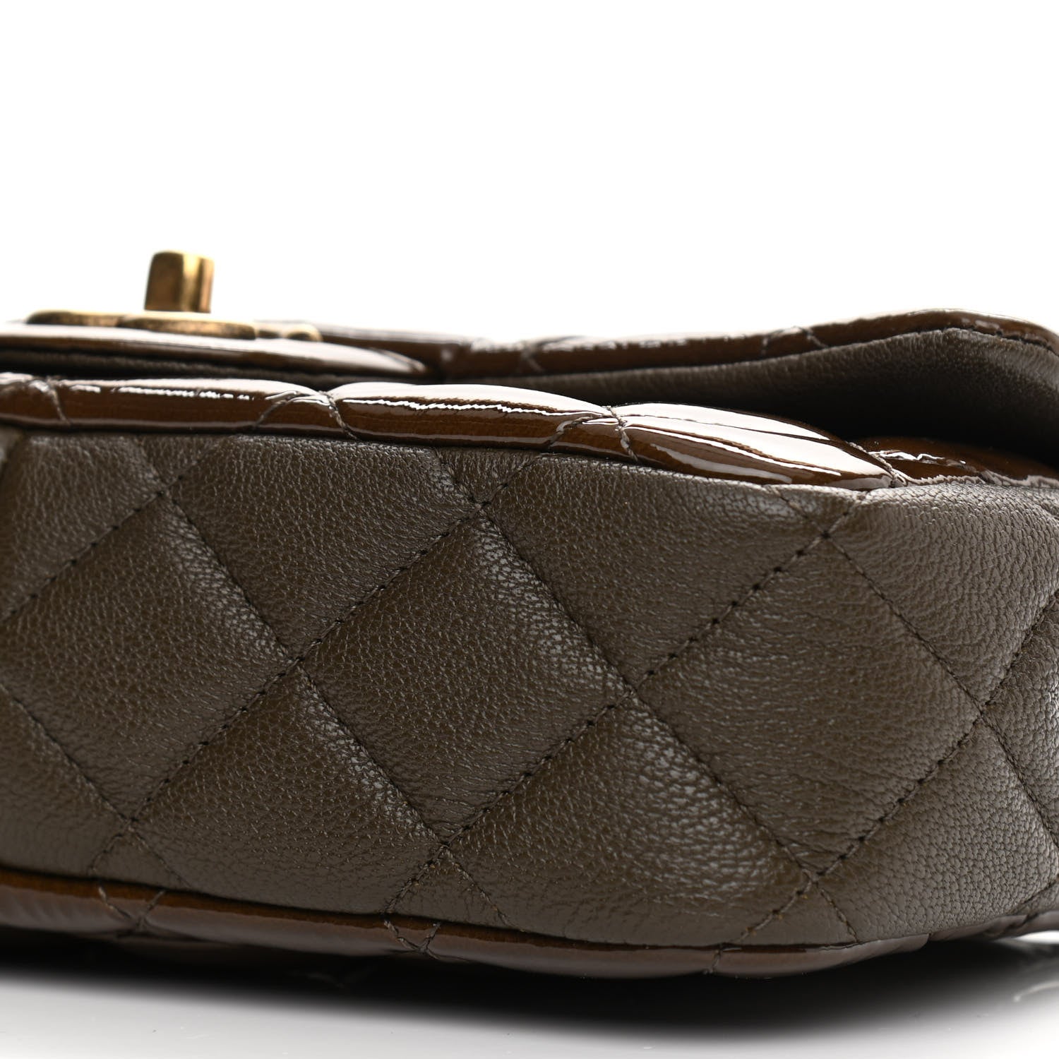 Chanel Patent Goatskin Quilted Small CC Eyelet Flap Khaki 10 of 11