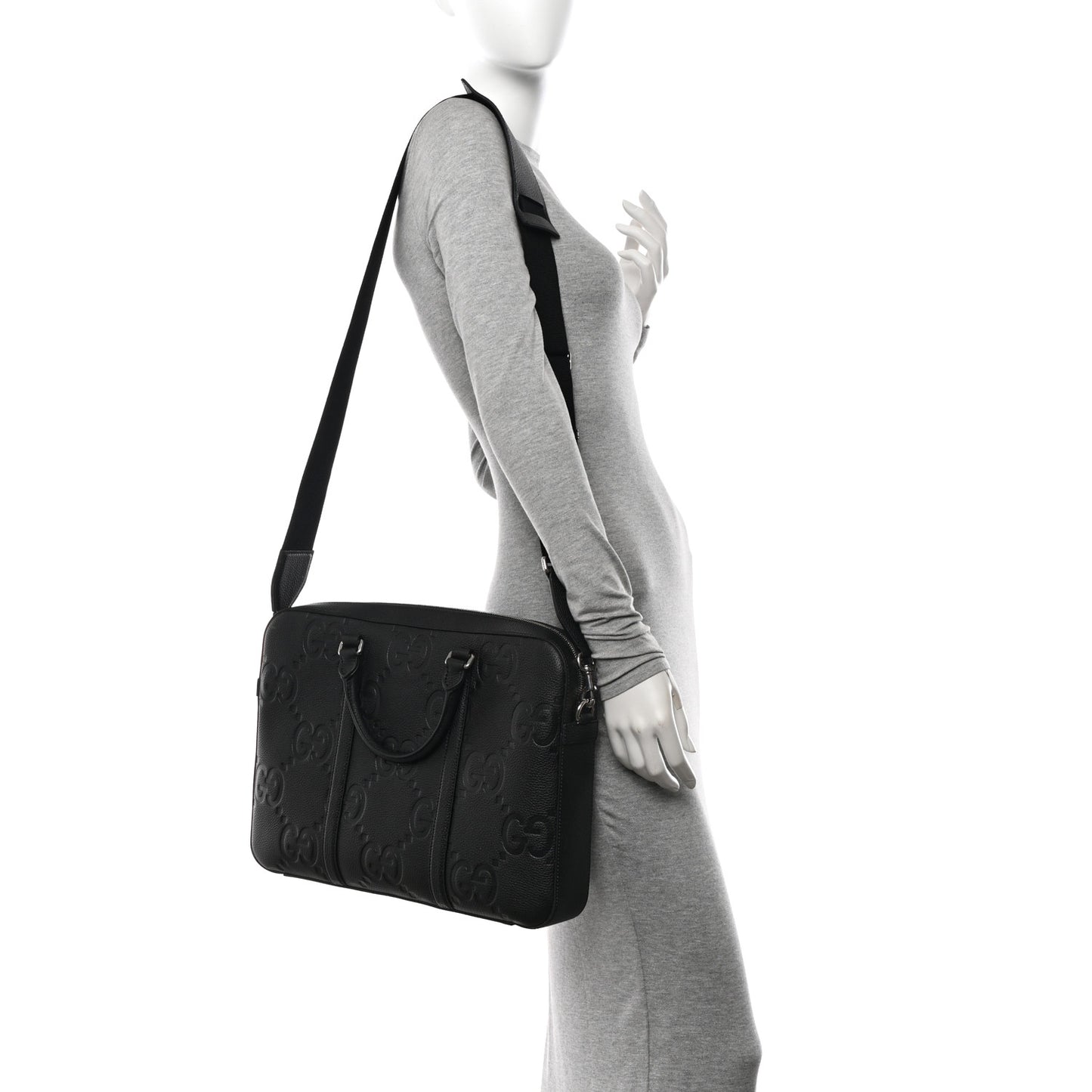 Piuma Calfskin Jumbo GG Embossed Briefcase Black
