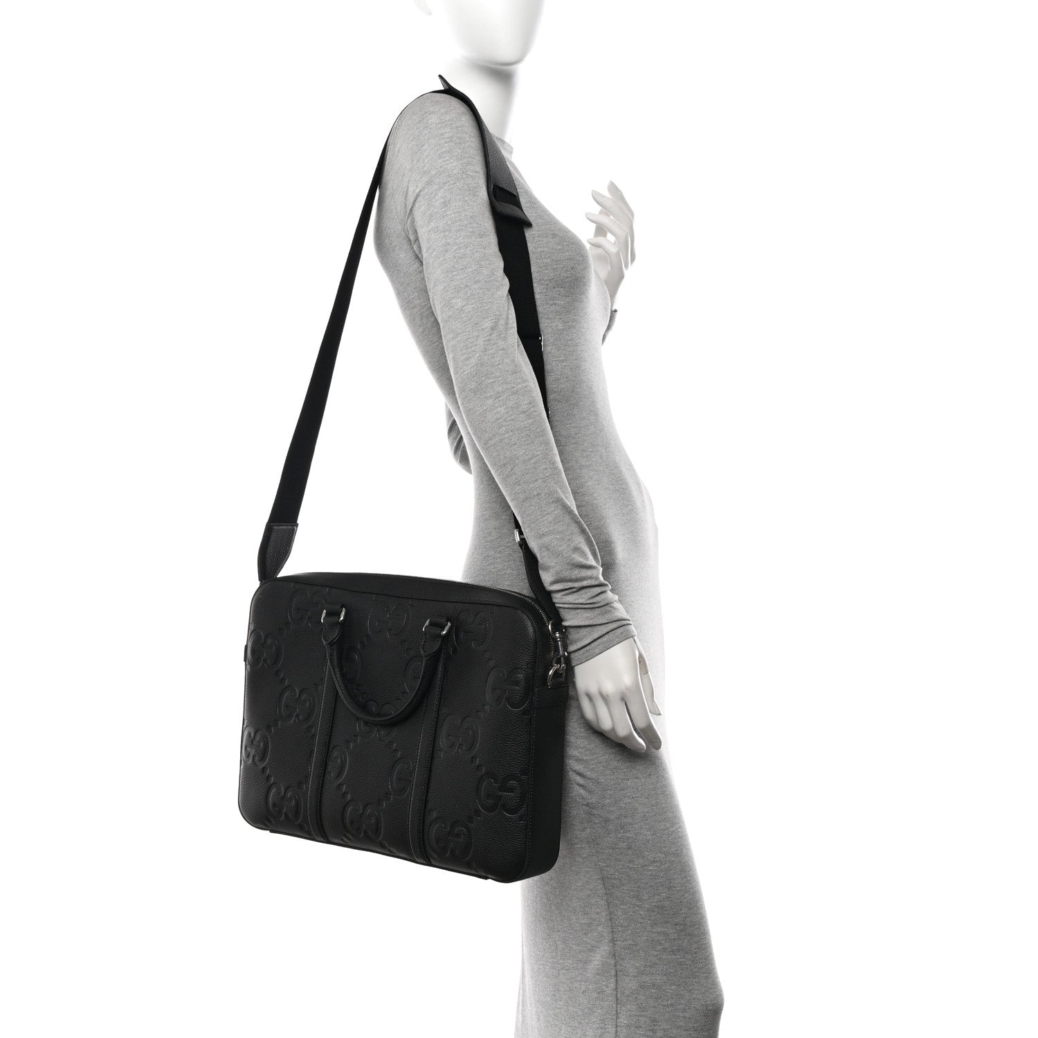 Gucci Piuma Calfskin Jumbo GG Embossed Briefcase Black 2 of 10
