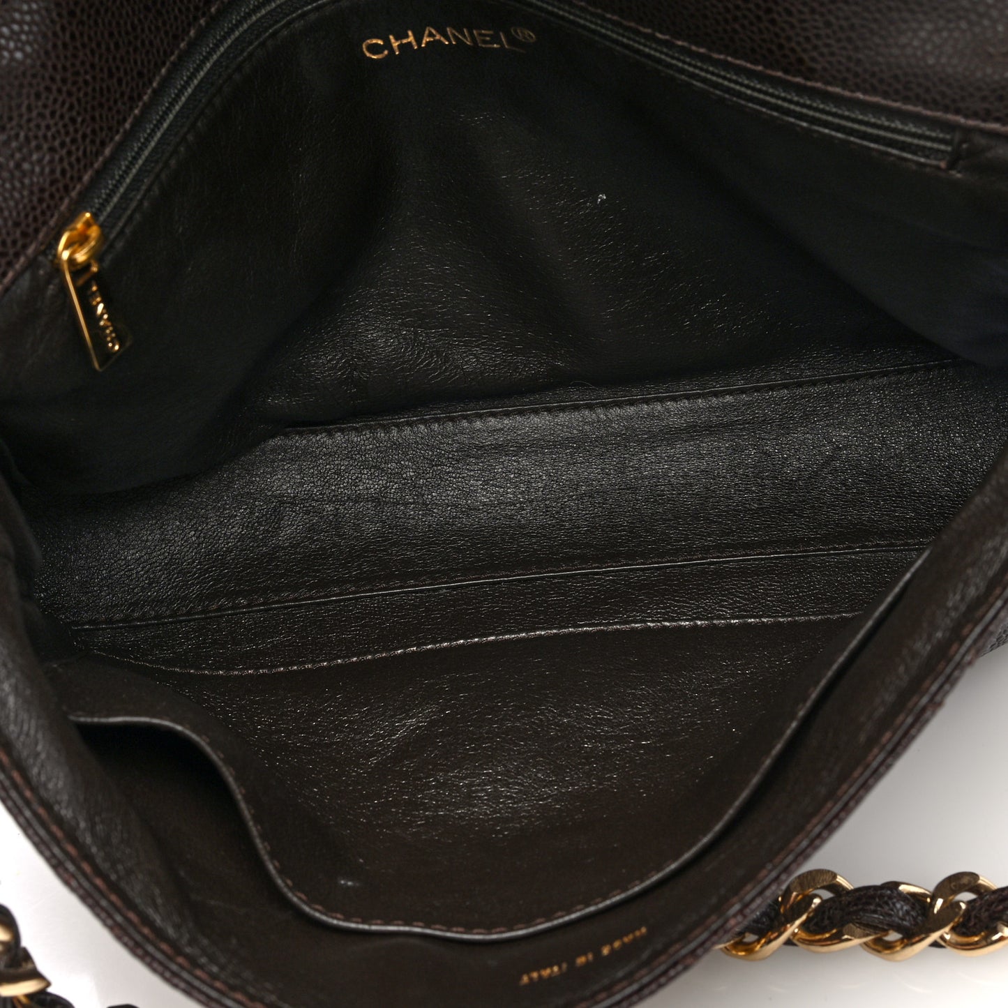 Caviar Quilted Medium Single Flap Brown