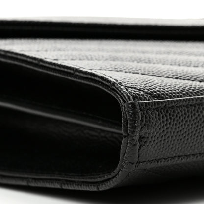 Saint Laurent Grain De Poudre Matelasse Chevron Monogram Chain Wallet Black 8 of 9