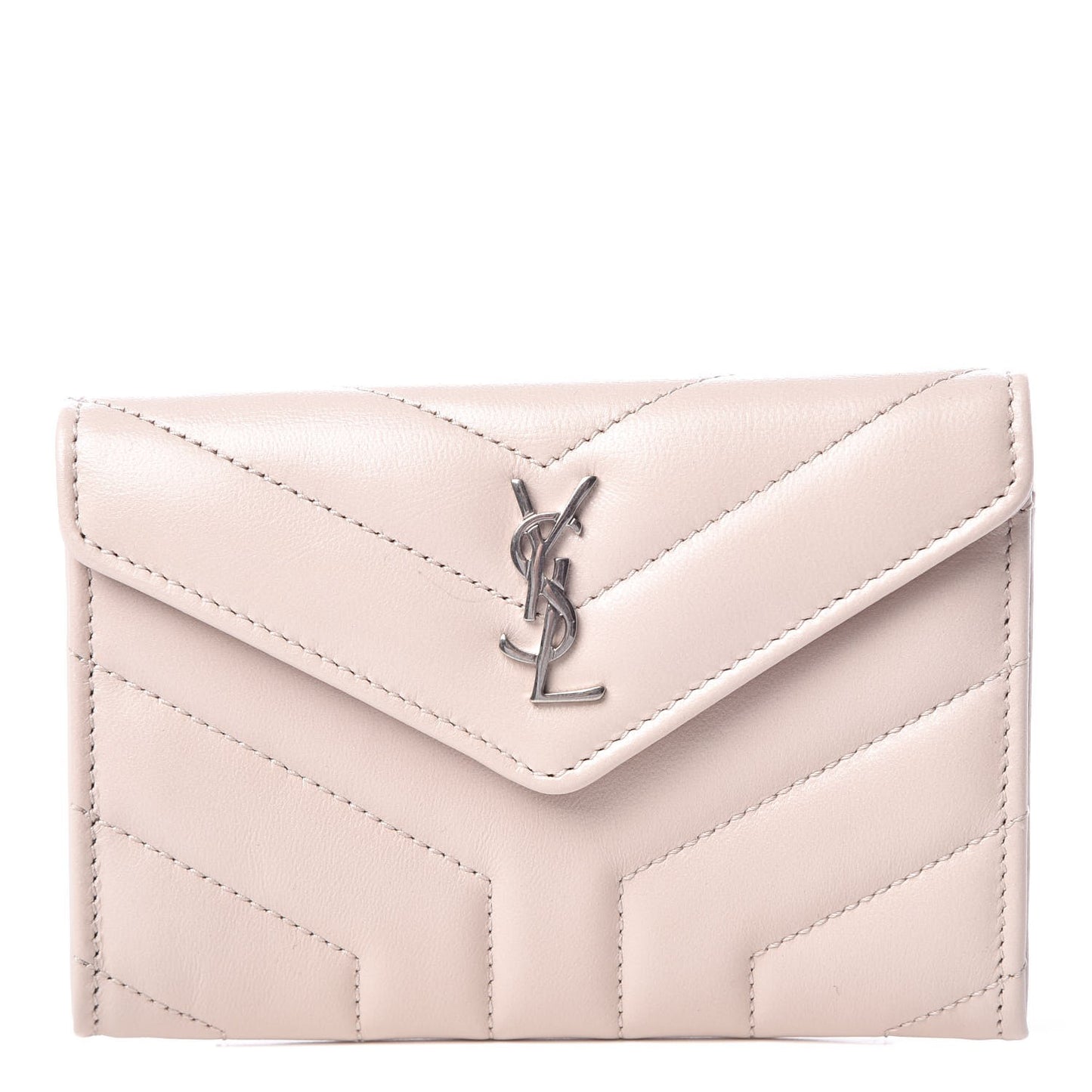 Nappa Matelasse Chevron Small Monogram Envelope Wallet Nude Powder