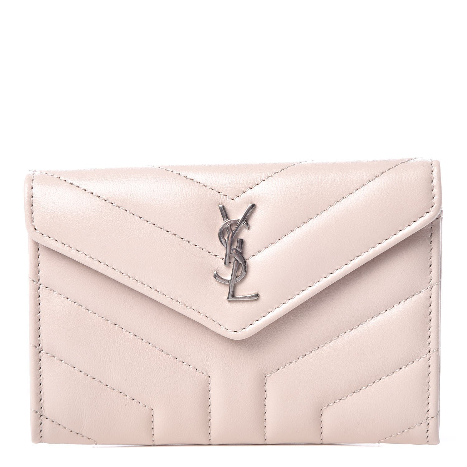 Saint Laurent Nappa Matelasse Chevron Small Monogram Envelope Wallet Nude Powder 1 of 8