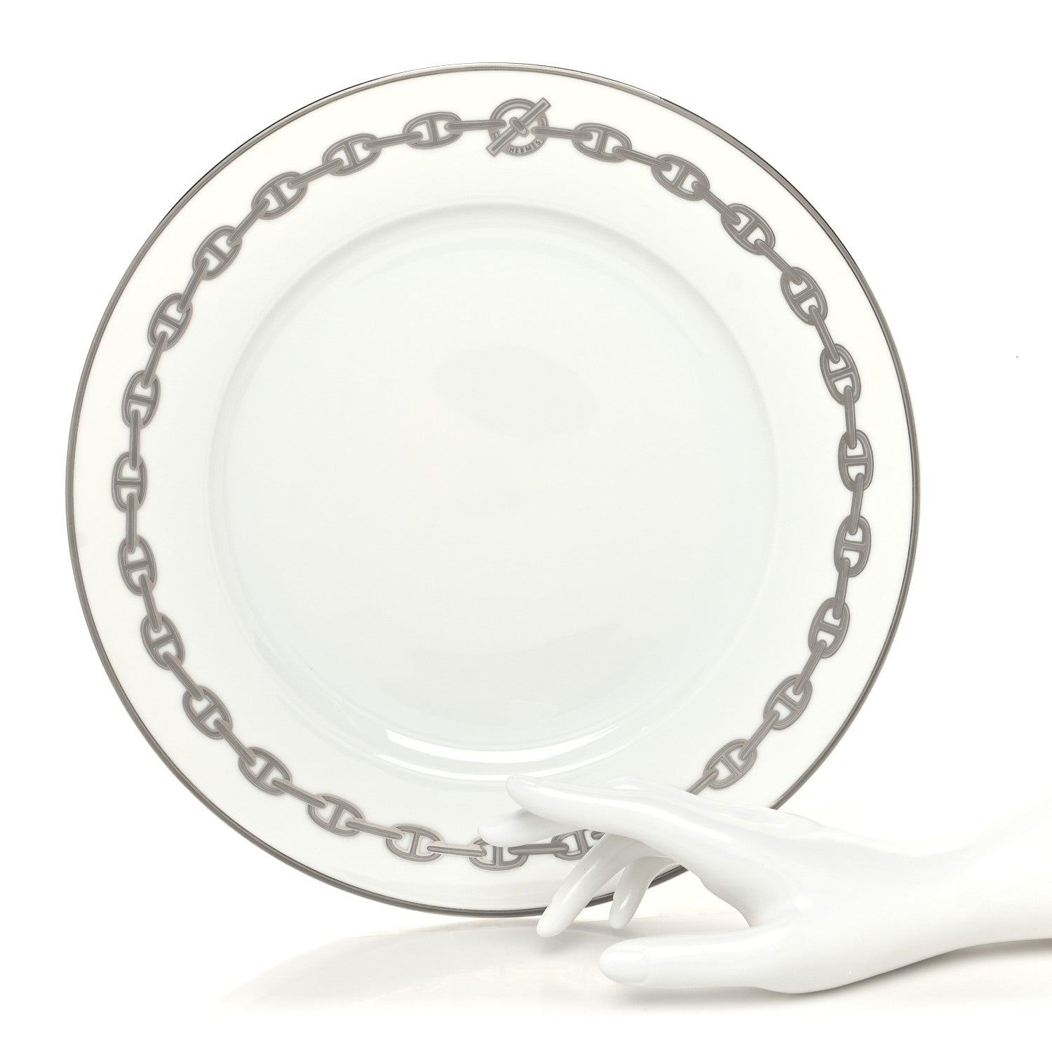 Hermes Porcelain Chaine d'Ancre Platinum Dinner Plate Set of 2 2 of 8