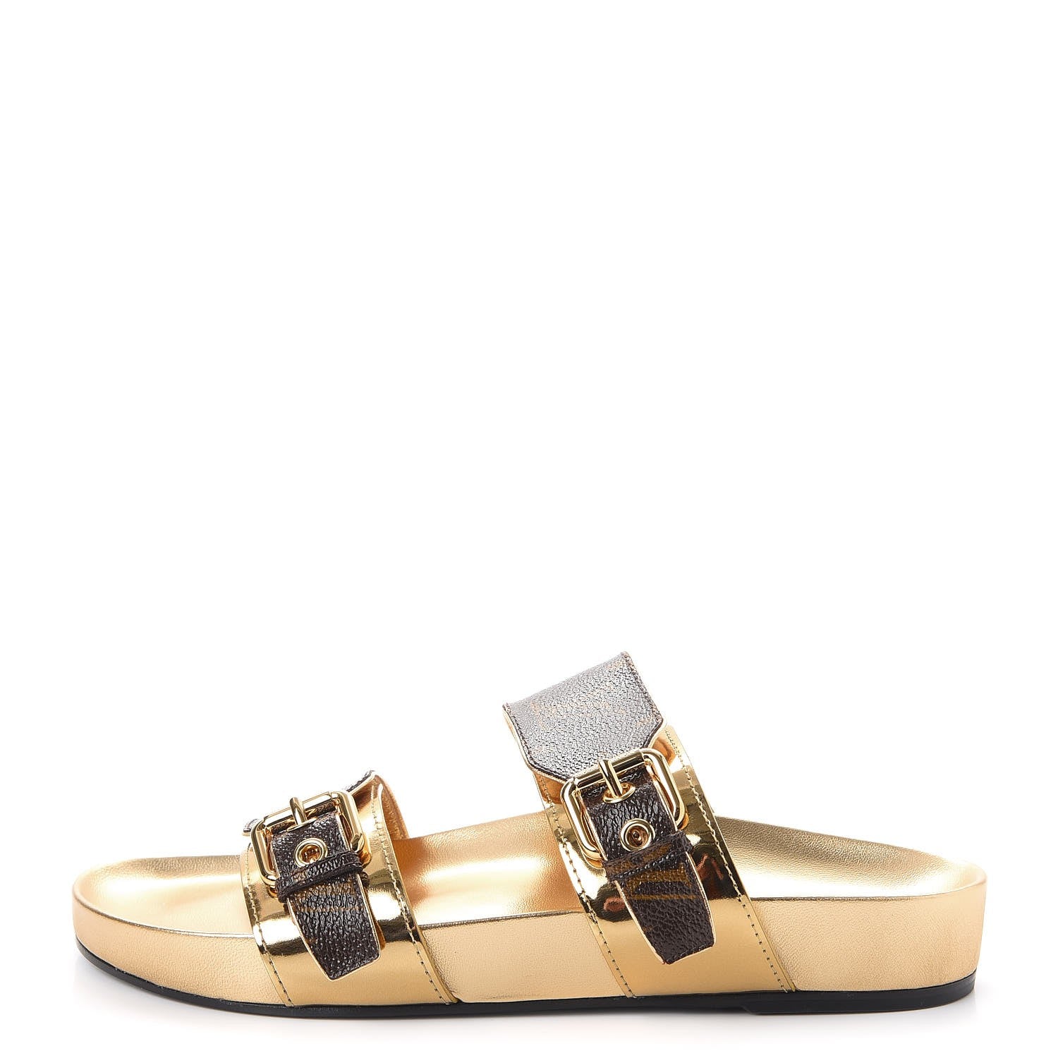 Louis Vuitton Patent Calfskin Monogram Metallic Bom Dia Mule Sandals 38 Gold 1 of 10