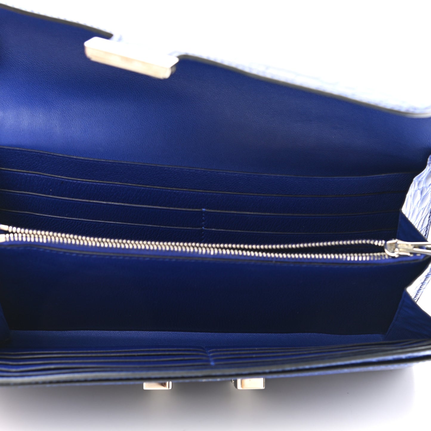 Shiny Alligator Constance Long Wallet Bleu Electric