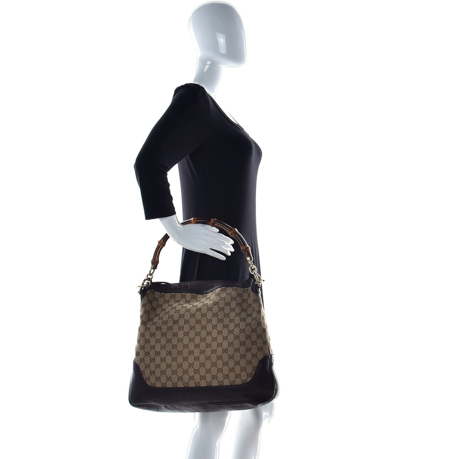 Gucci Monogram Medium Diana Bamboo Shoulder Bag Dark Brown 2 of 21