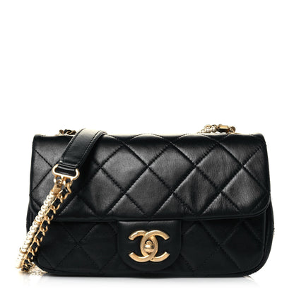 Chanel Calfskin Quilted Mini Rectangular Crystal Pearls Chain Flap Black 1 of 13