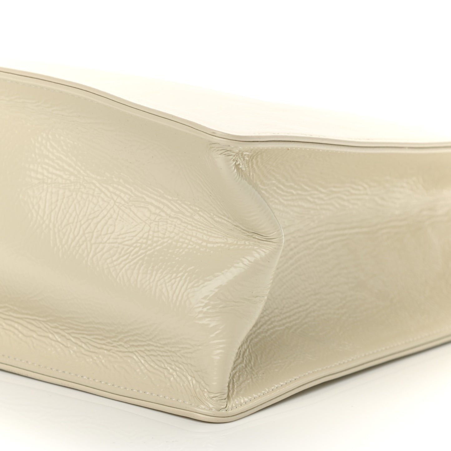 Shiny Aged Calfskin Shopping Bag White
