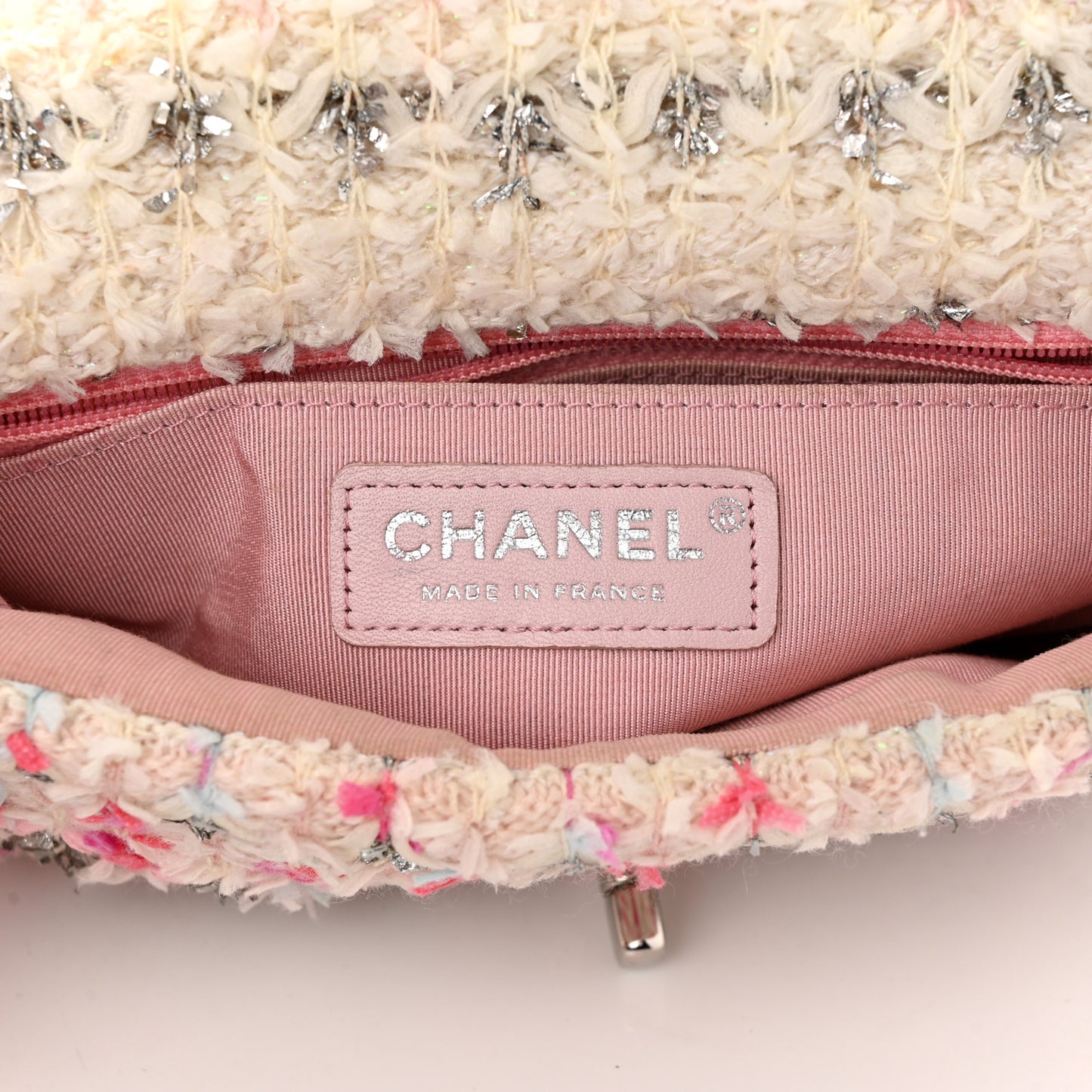 Tweed Quilted Mini Rectangular Flap Light Pink Silver Blue