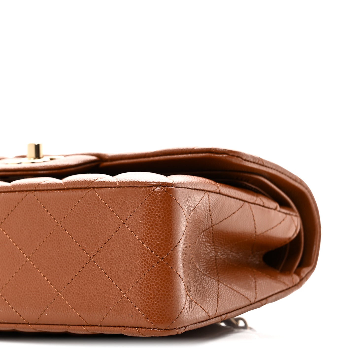 Caviar Quilted Small Double Flap Light Brown