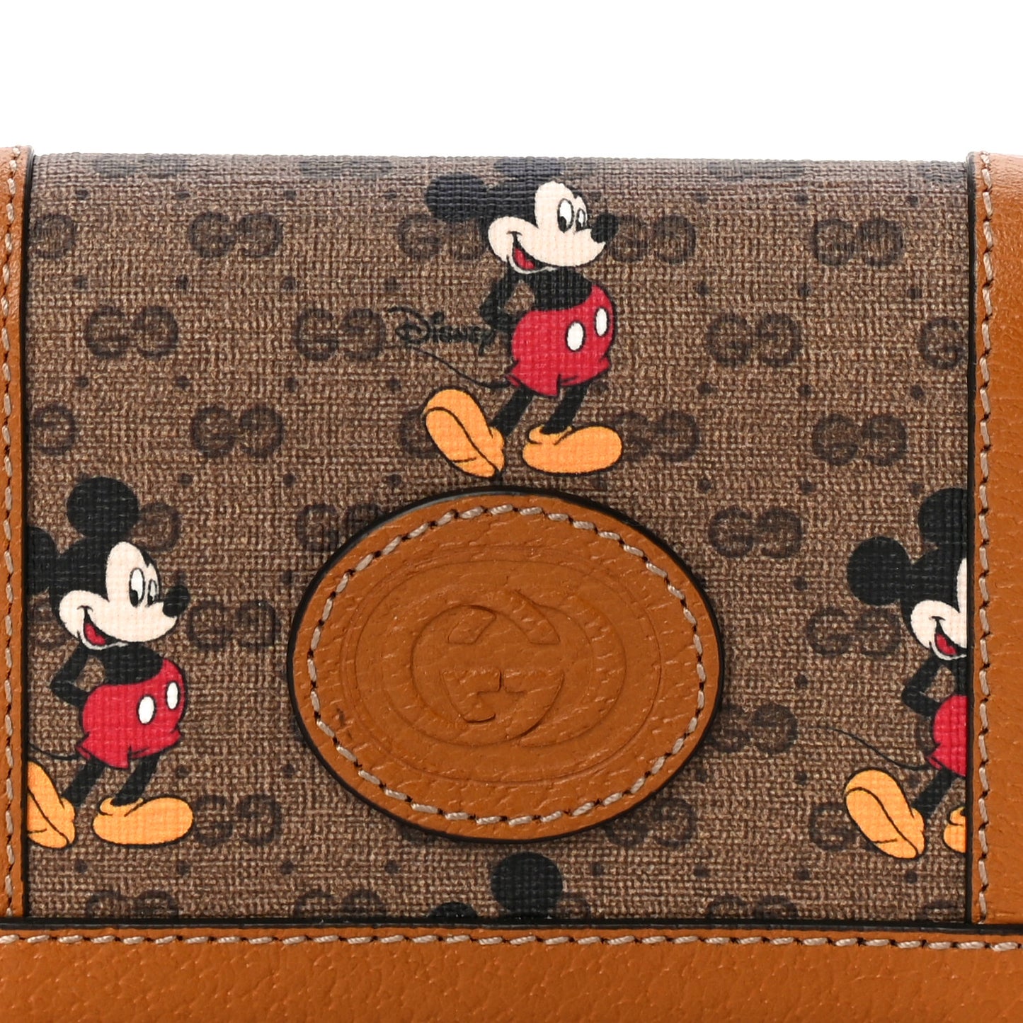 X DISNEY Mini Vintage GG Supreme Monogram Mickey Mouse Card Holder Wallet Beige Vintage Sun Oil