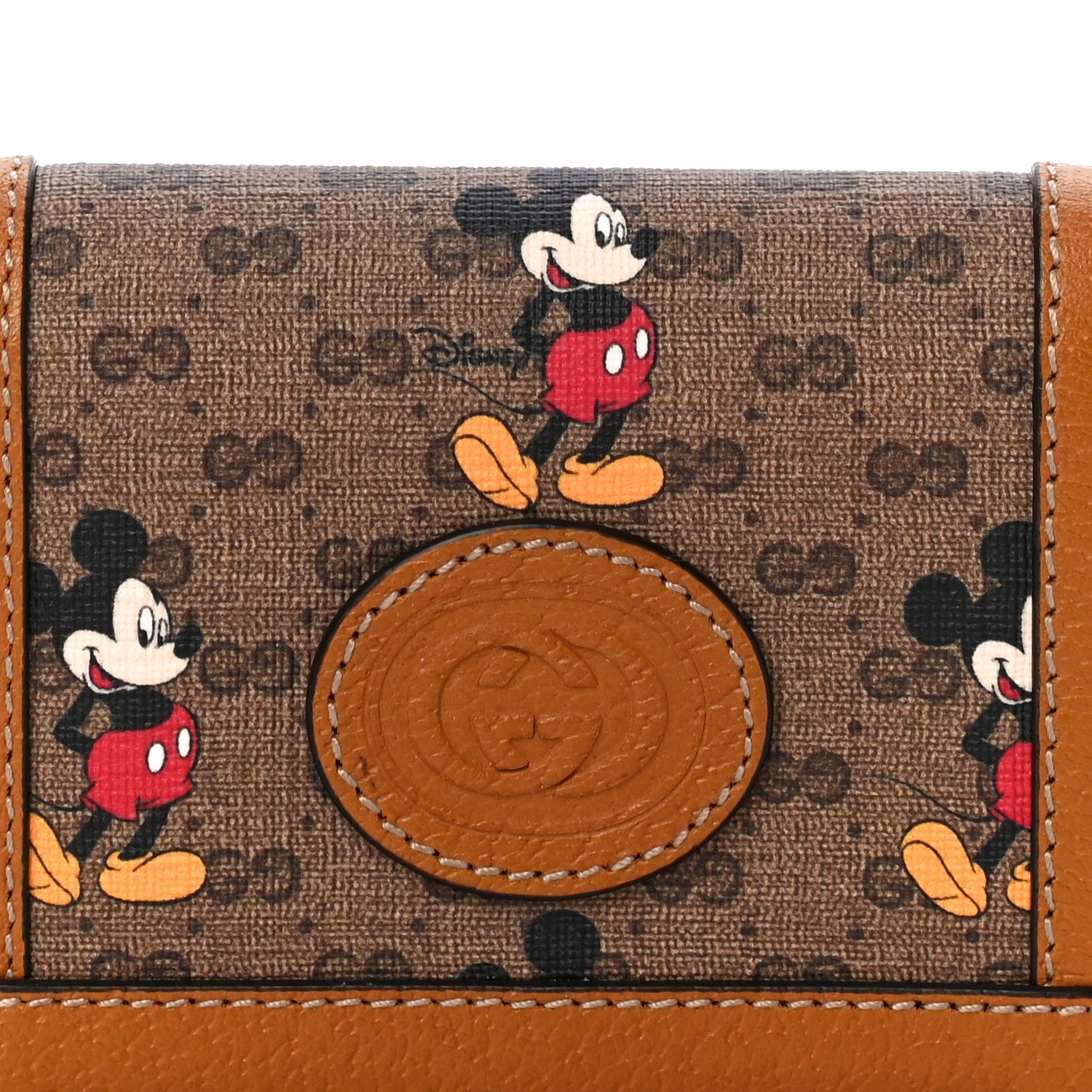 Gucci X DISNEY Mini Vintage GG Supreme Monogram Mickey Mouse Card Holder Wallet Beige Vintage Sun Oil 7 of 9