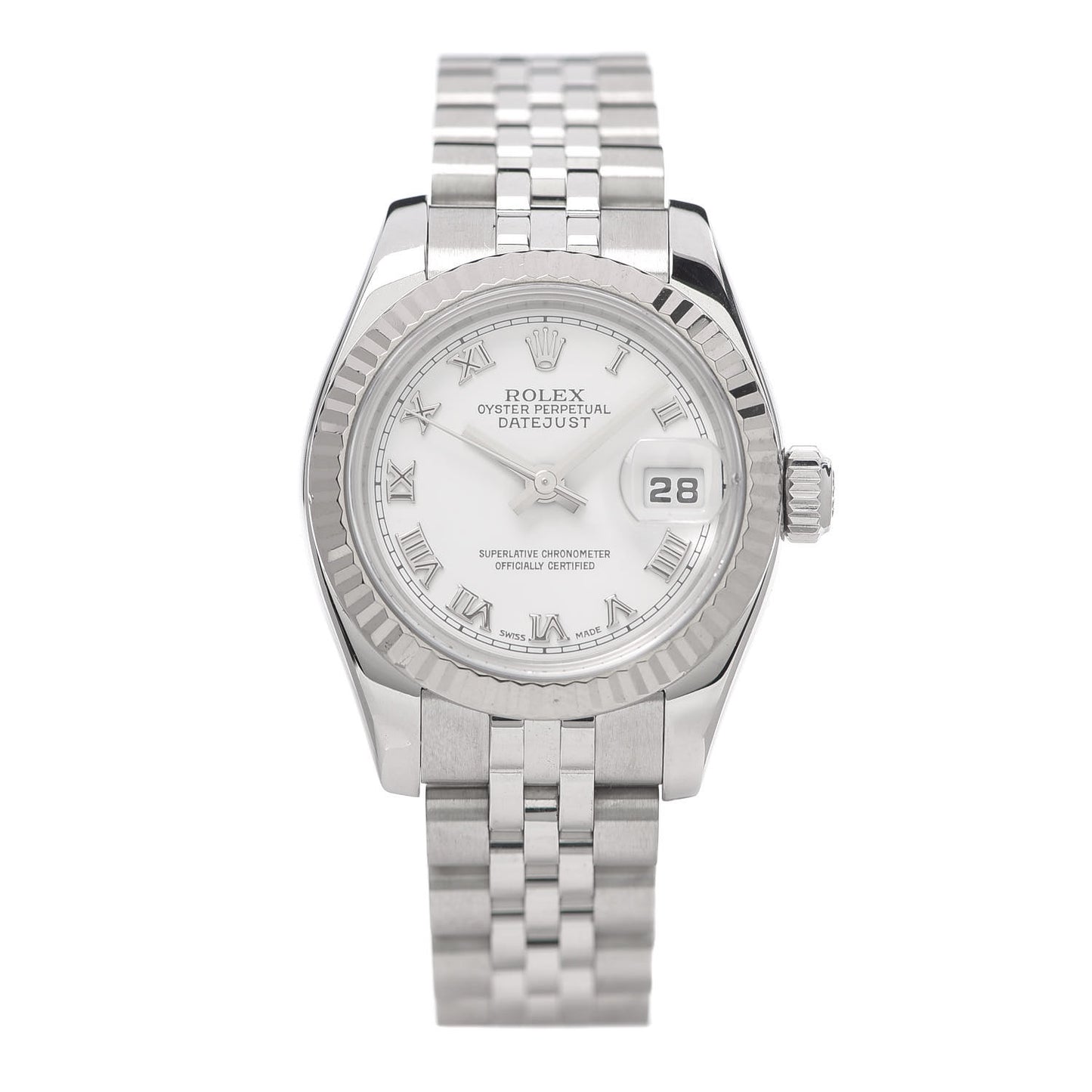 Stainless Steel 18K White Gold 26mm Oyster Perpetual Datejust Watch White Roman 179174