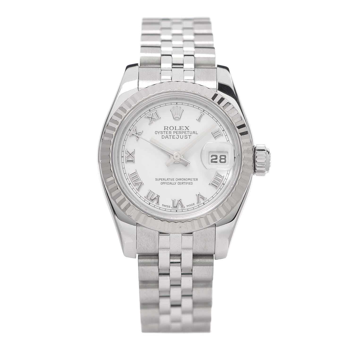Rolex Stainless Steel 18K White Gold 26mm Oyster Perpetual Datejust Watch White Roman 179174 1 of 6