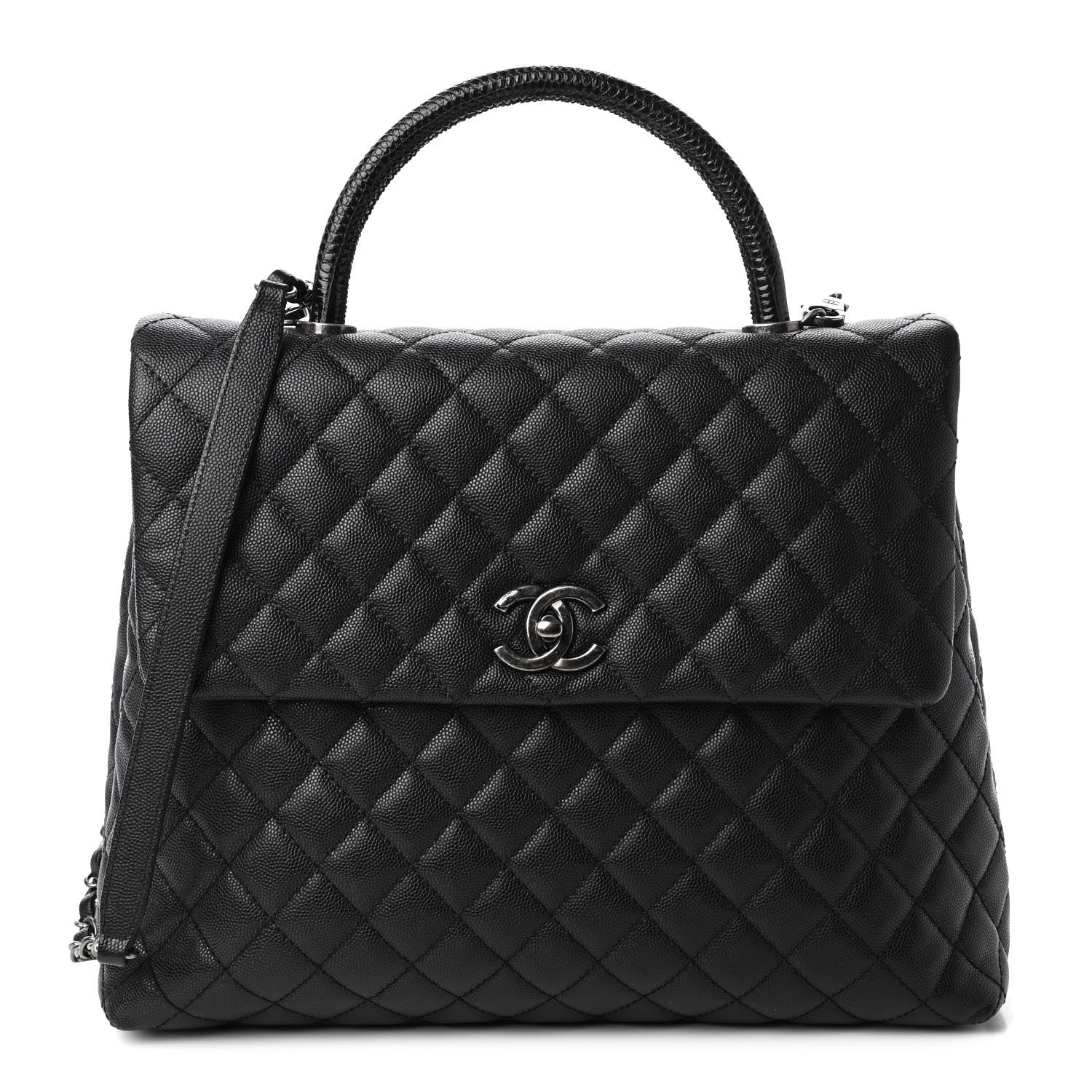 Chanel Caviar Lizard Quilted Large Coco Handle Flap Black 1 of 10