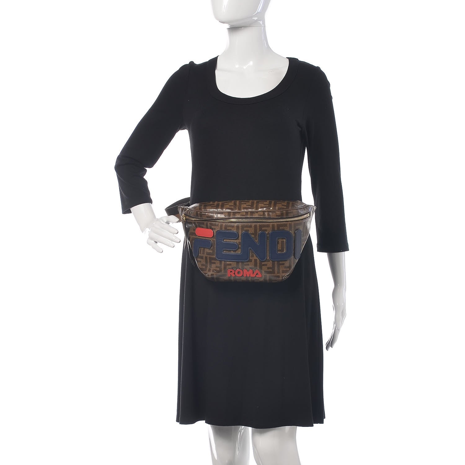 Fendi X FILA Glazed Fabric Vitello Century FF 1974 Mania Belt Bag Mogano Panna Blueberry 2 of 10