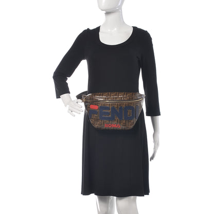 Fendi X FILA Glazed Fabric Vitello Century FF 1974 Mania Belt Bag Mogano Panna Blueberry 2 of 10