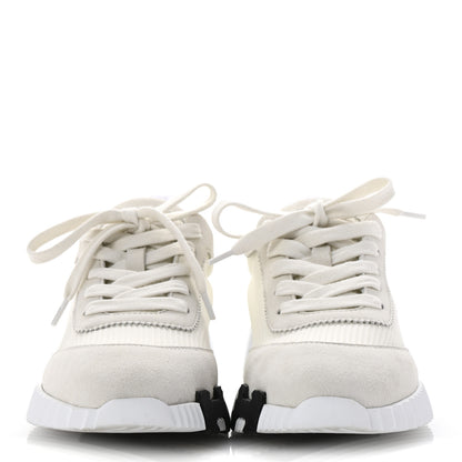 Hermes Graphic Mesh Suede Goatskin Womens Bouncing Sneakers  36 White 3 of 10