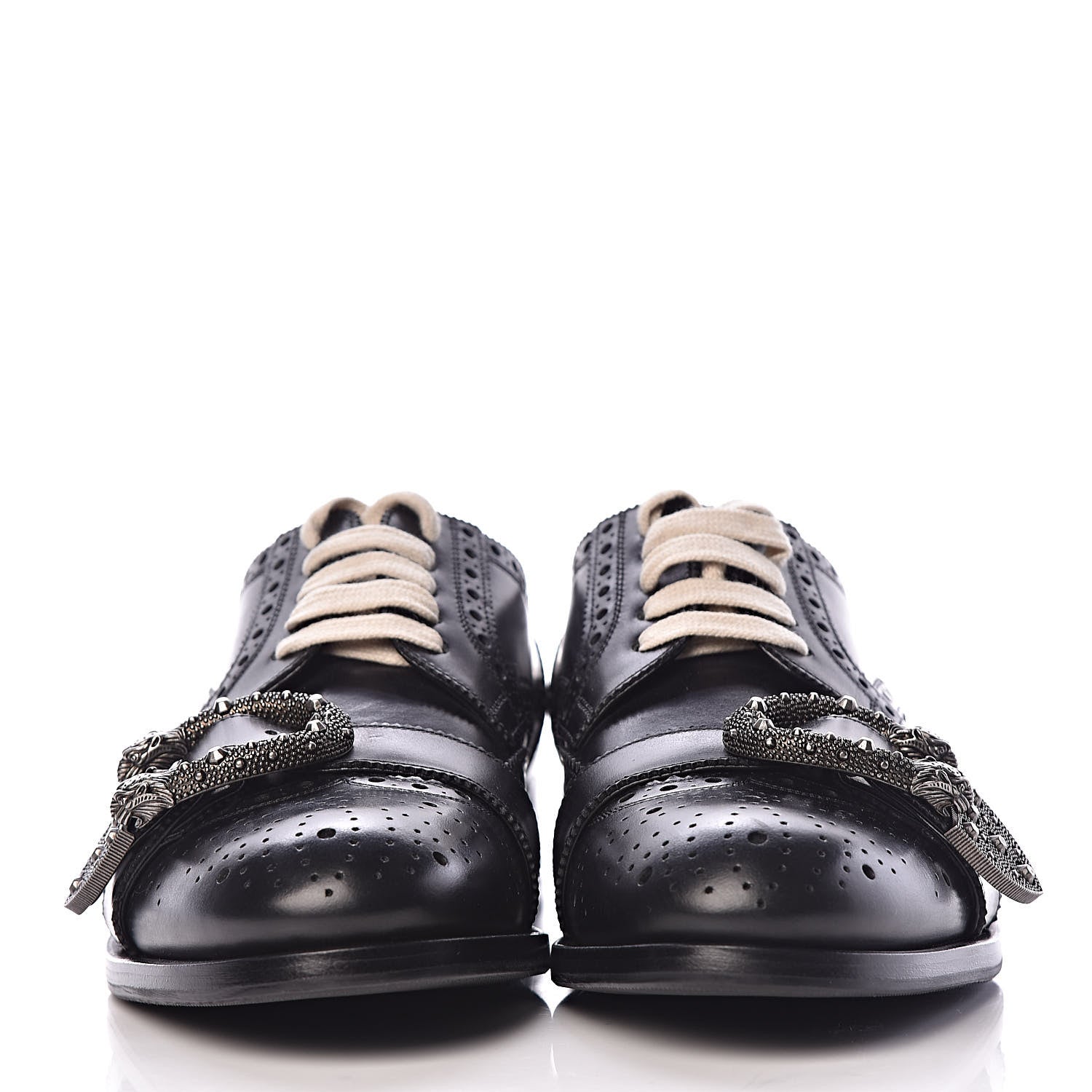 Gucci Calfskin Bee Embroidered Mens Queercore Brogue Derby Shoes 7 Black 2 of 10