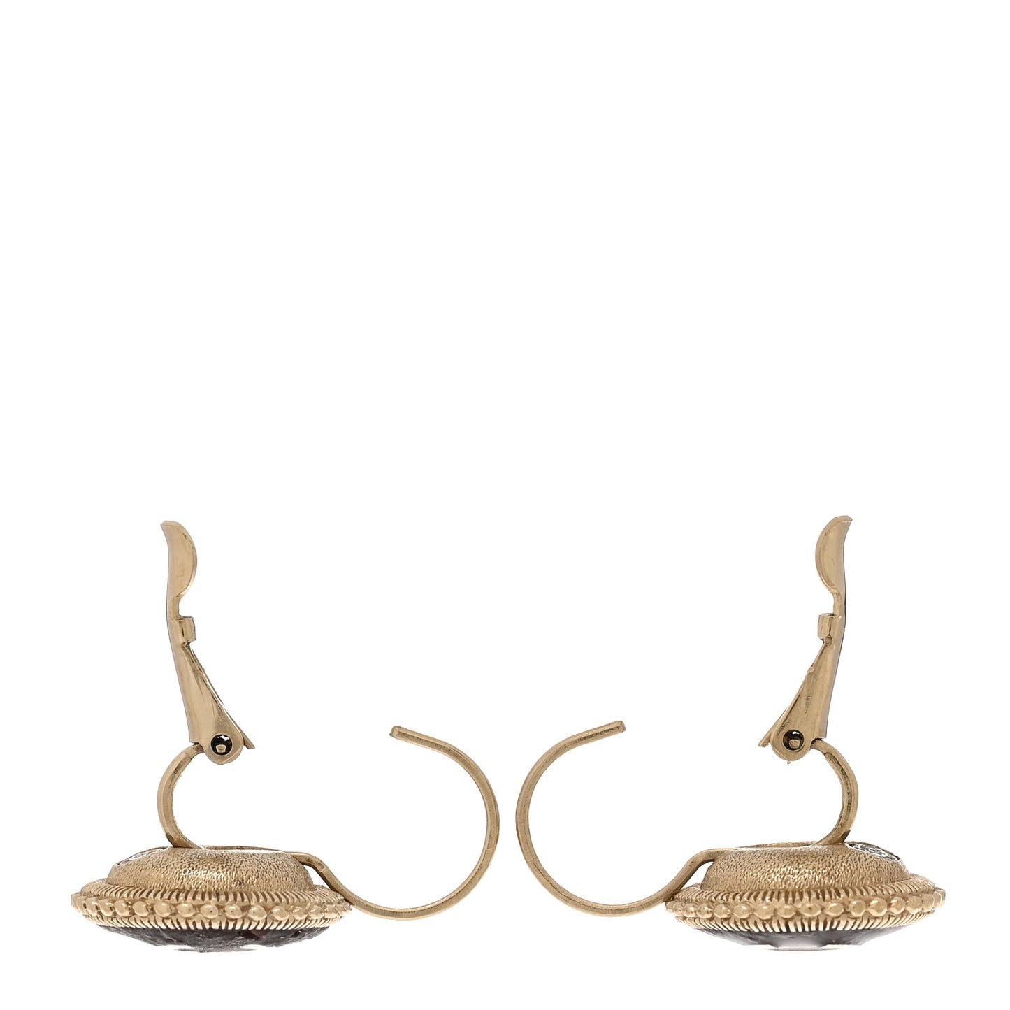 Enamel CC Disc Hoop Drop Earrings Gold Black