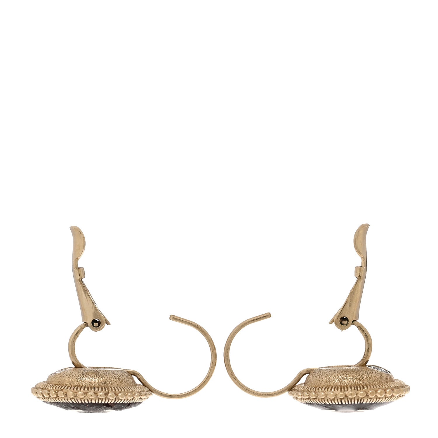 Chanel Enamel CC Disc Hoop Drop Earrings Gold Black 3 of 4