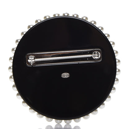 Chanel Glittered Resin Crystal Pearl CC Moon Pin Brooch Black Gold Silver 3 of 4