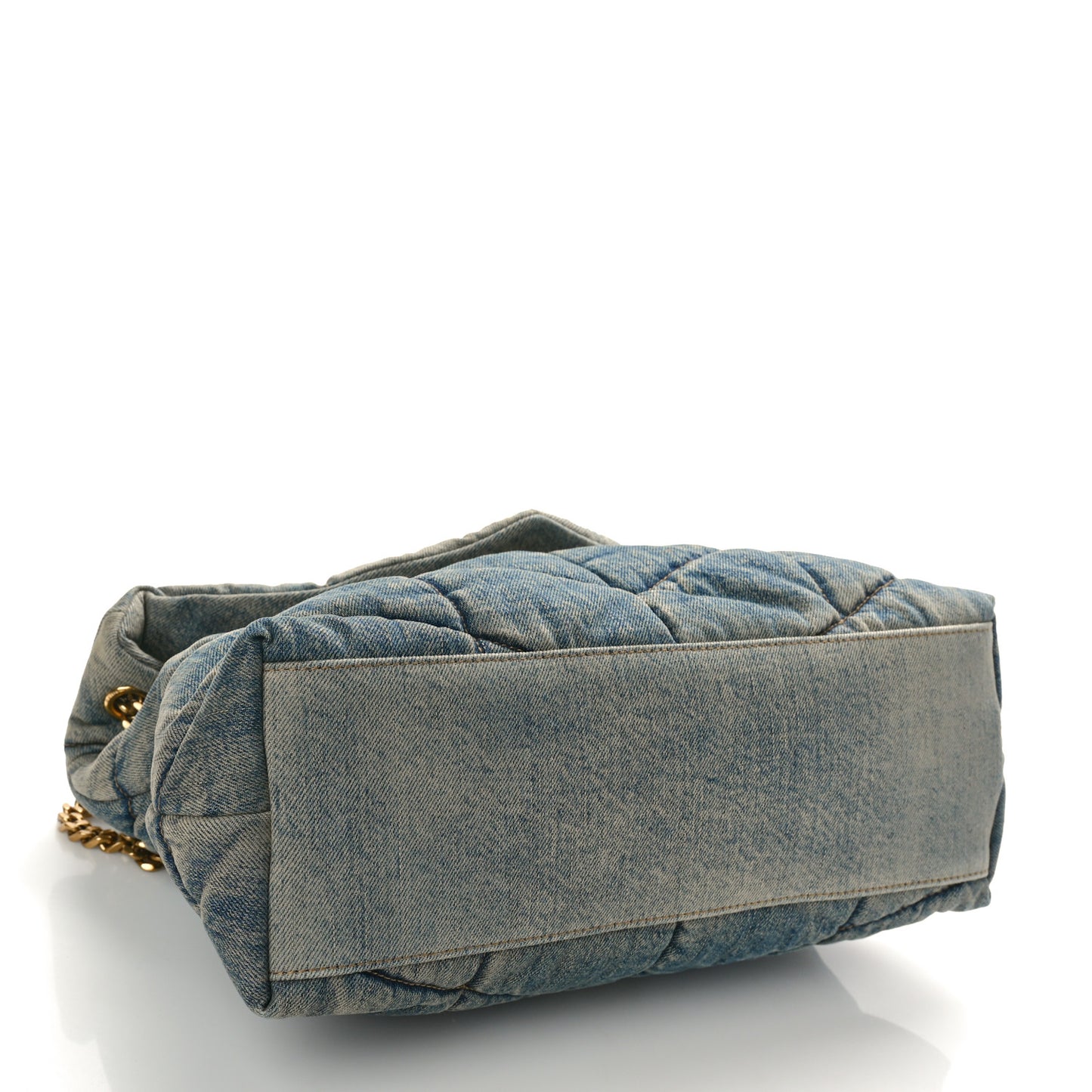Denim Quilted Medium Loulou Puffer Monogram Chain Satchel Blue Black