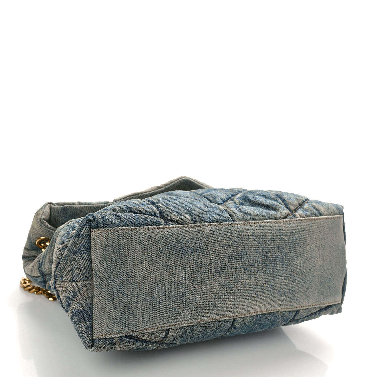 Saint Laurent Denim Quilted Medium Loulou Puffer Monogram Chain Satchel Blue Black 4 of 10