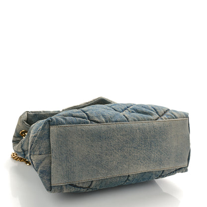 Saint Laurent Denim Quilted Medium Loulou Puffer Monogram Chain Satchel Blue Black 4 of 10