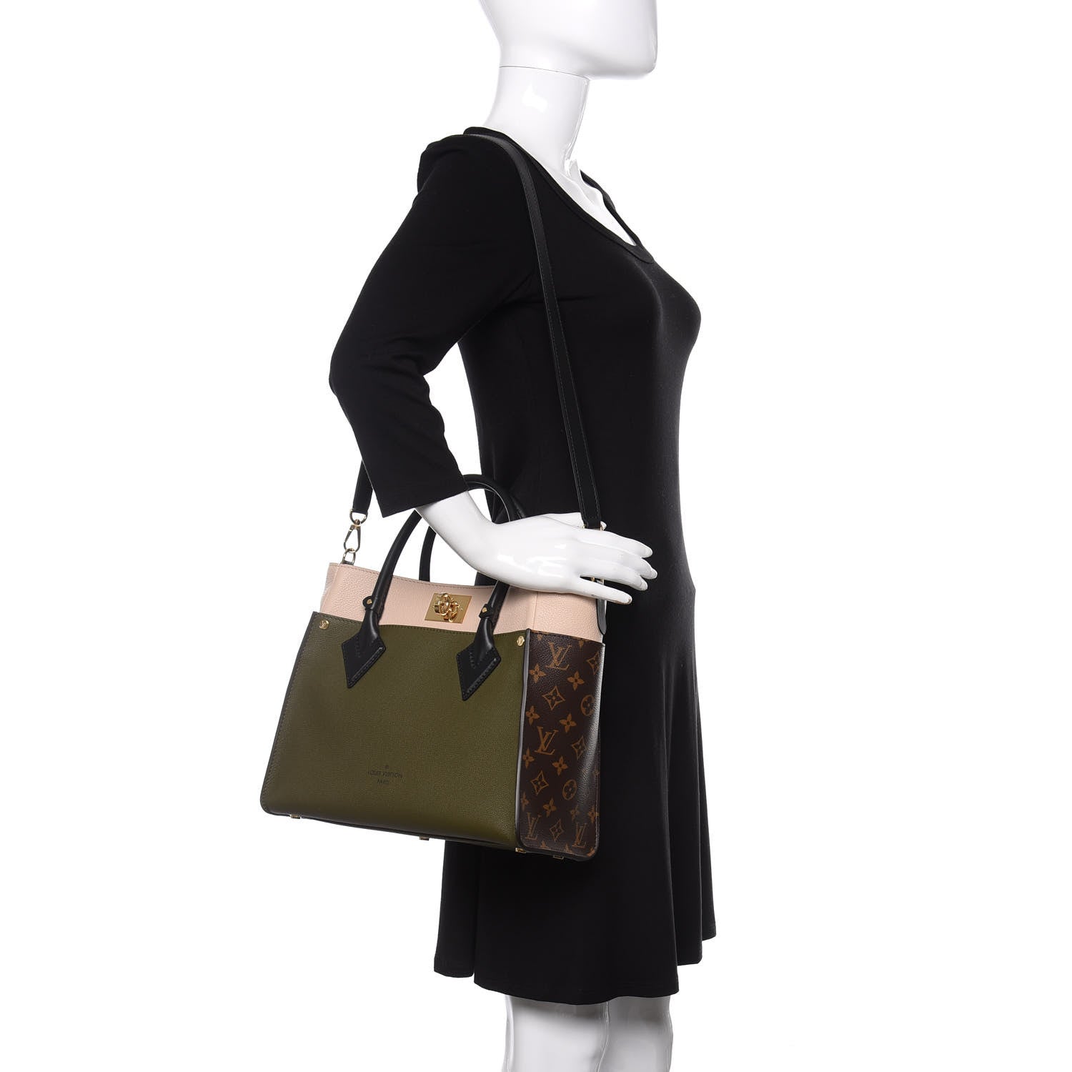 Louis Vuitton Calfskin Monogram On My Side MM Laurier Green Toffee Latte Beige 2 of 11