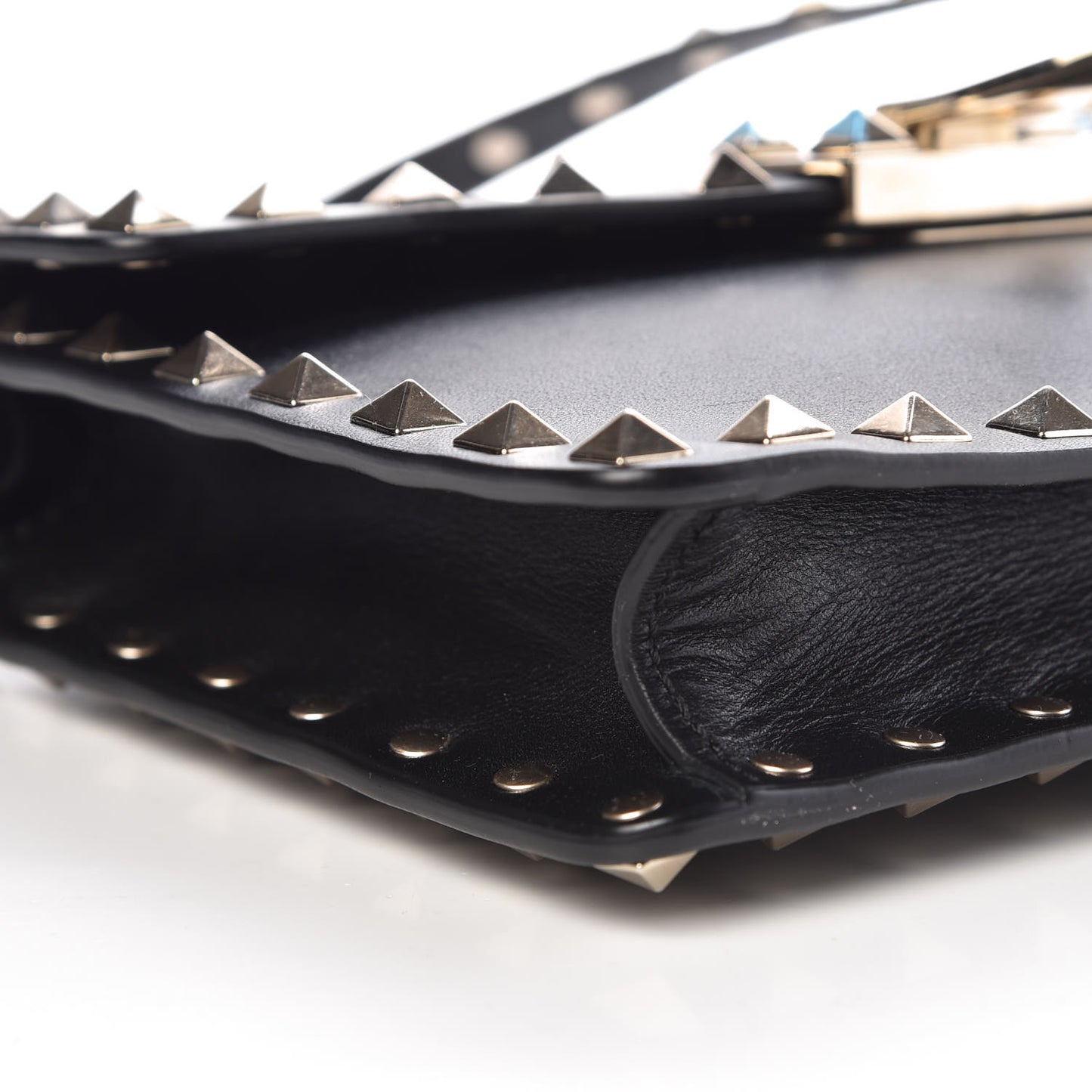 Vitello Rockstud Shoulder Flap Bag Black