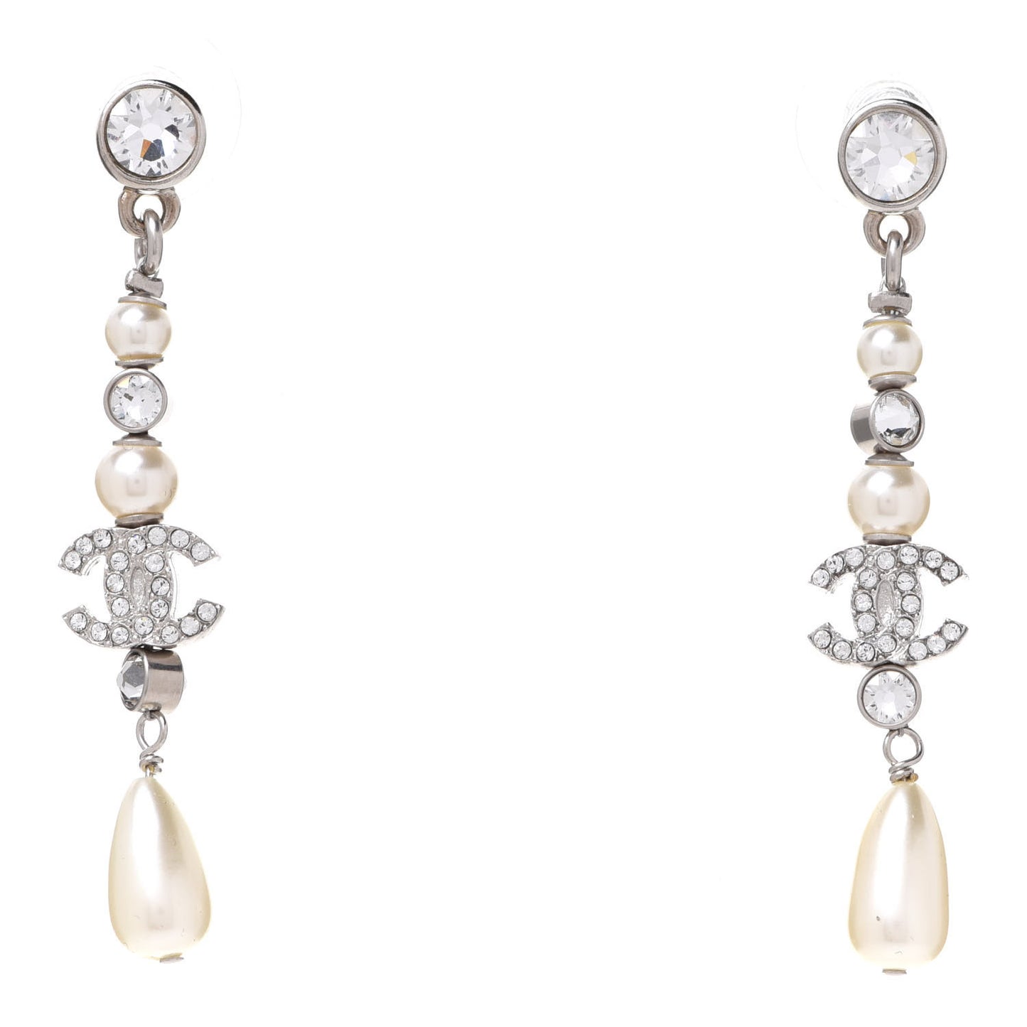 Crystal Pearl CC Drop Earring Silver