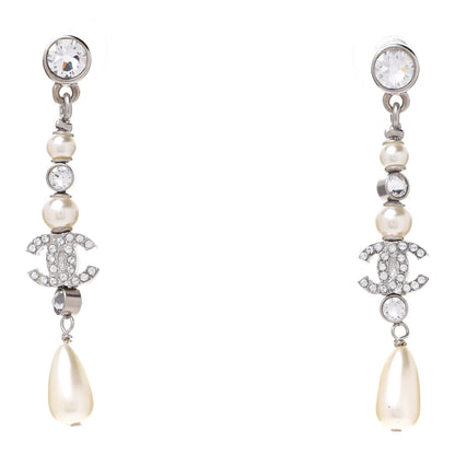 Chanel Crystal Pearl CC Drop Earring Silver 1 of 5