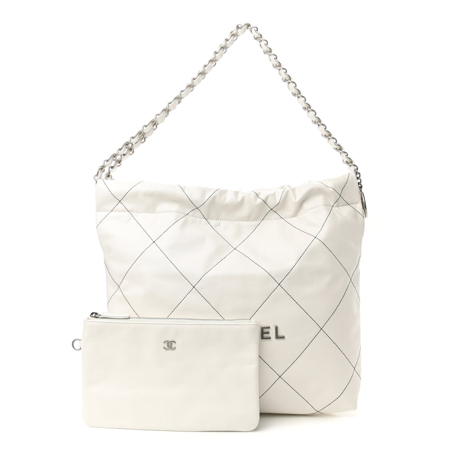 Shiny Calfskin Quilted Small Chanel 22 White