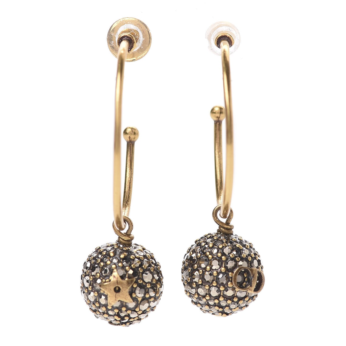 Crystal Star Hoop Earrings Aged Gold