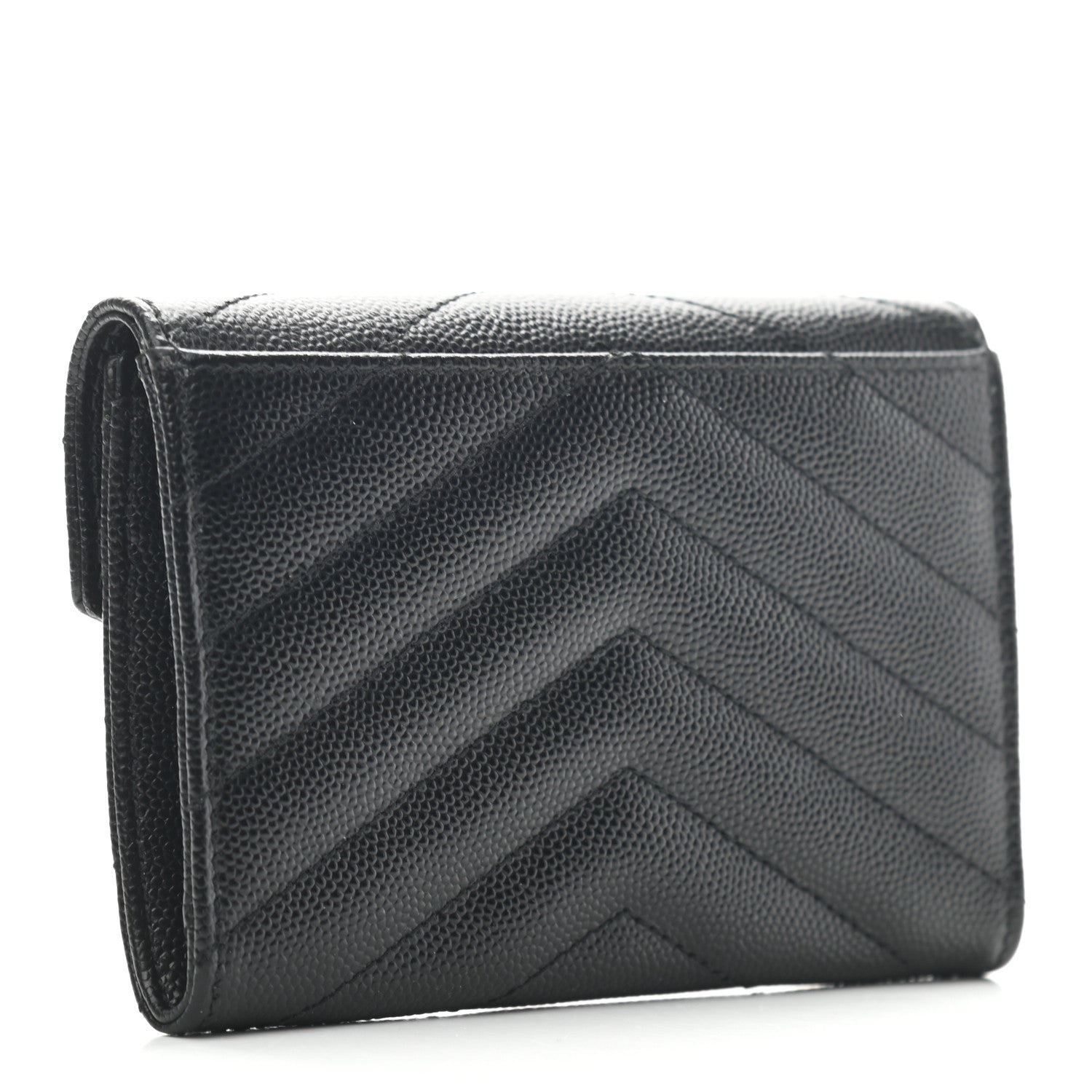Saint Laurent Grain De Poudre Matelasse Chevron Small Monogram Envelope Wallet Black 3 of 6