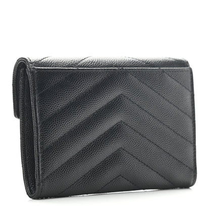 Saint Laurent Grain De Poudre Matelasse Chevron Small Monogram Envelope Wallet Black 3 of 6