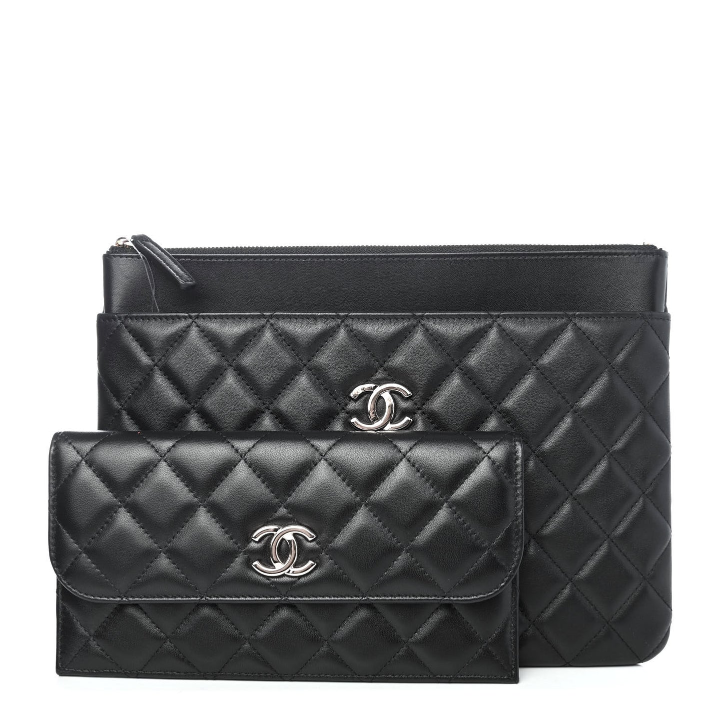 Lambskin Quilted Medium Flap Cosmetic Case Black